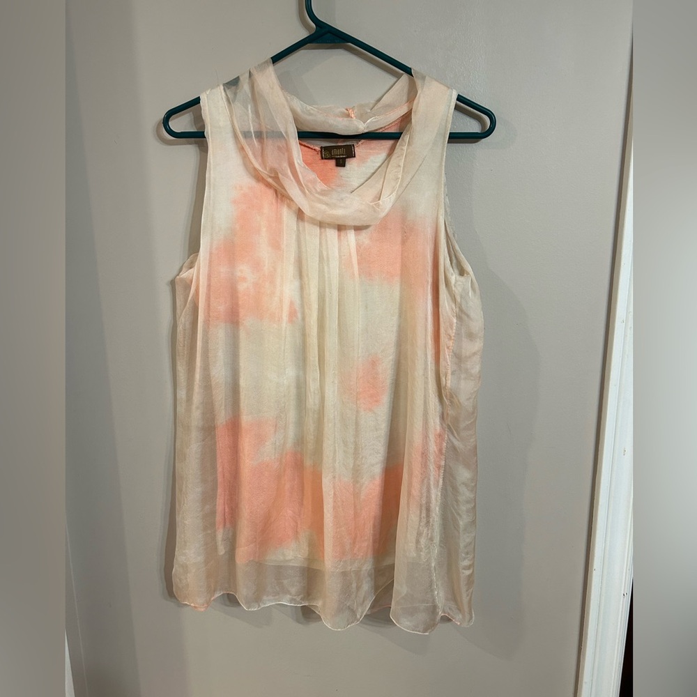 Amanti size small women’s silk top peach/cream cowl neck, soft made in Italy